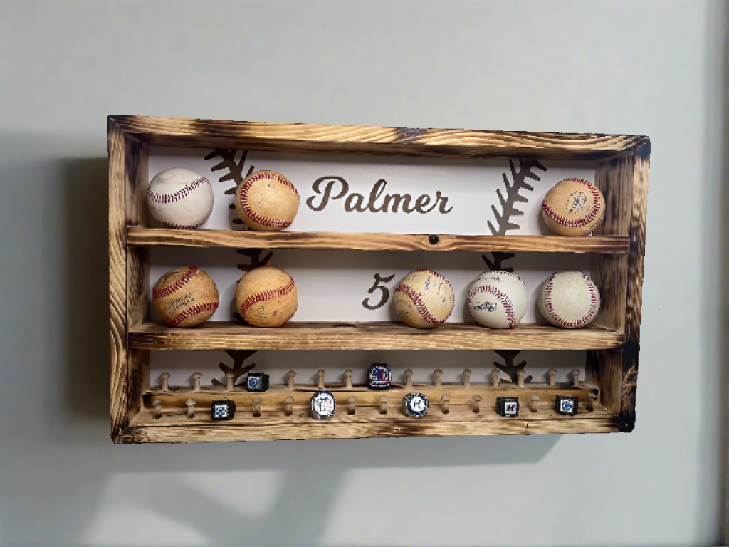 custom ring and ball holder that holds 30 rings and 12 baseballs